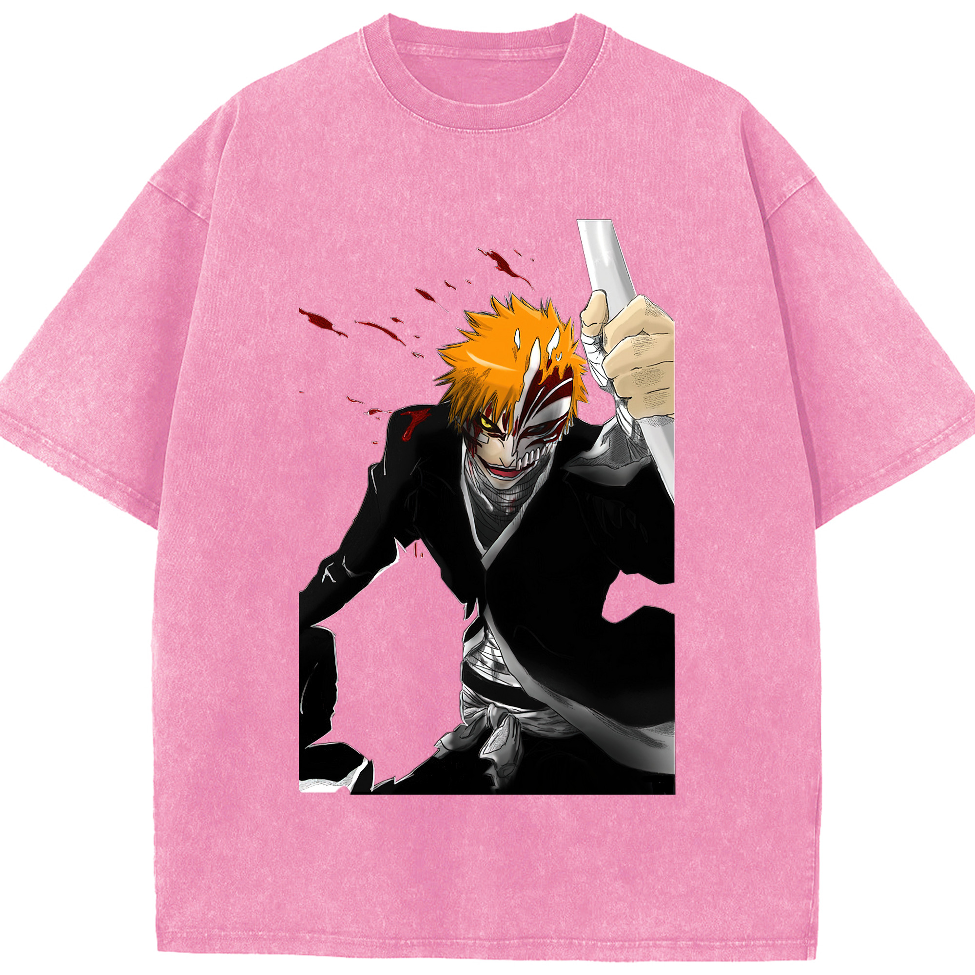 （画像用） ブリーチ 黒崎一護（くろさき いちご）BLEACH Kurosaki Ichigo 綿100% ヴィンテージ風 半袖Tシャツ（フロントプリント）